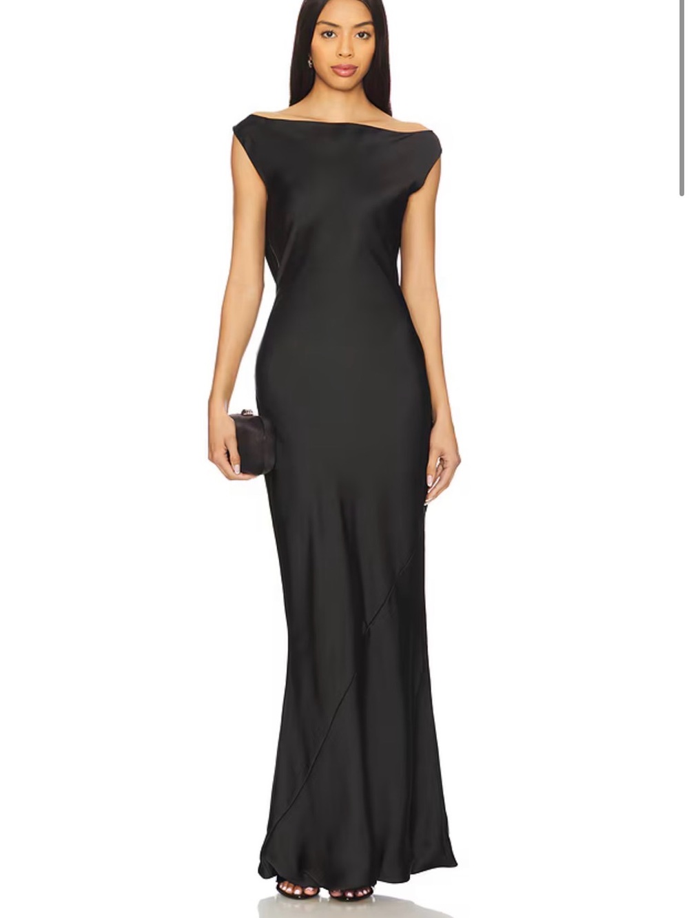 Norma Kamali Black Off-Shoulder Satin Maxi Gown NEW WITH TAGS XS